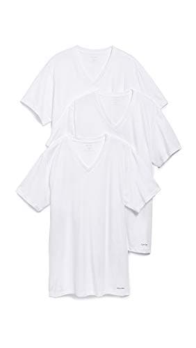 Calvin Klein Men's Undershirts Cotton Classics 3 Pack V Neck Tshirts, White, Large