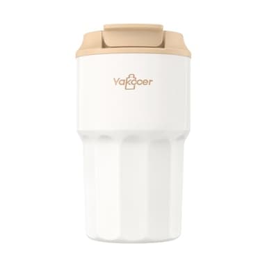 Travel Coffee Mug 16 oz with Lid and Flip Straw, Leak-Proof Food Grade 304 Stainless Steel Coffee Insulated Tumbler, Double Wall Vacuum Cup for Hot and Cold Drinks (Off-White)