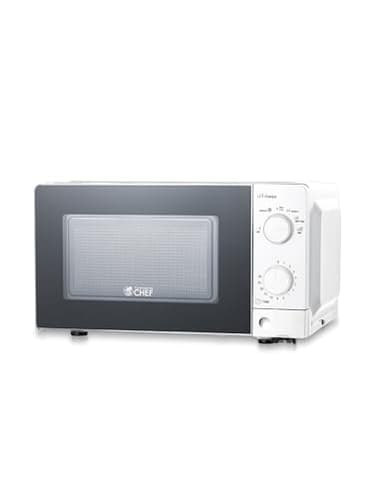 Commercial Chef 0.6 Cu. Ft. Countertop Microwave Oven, Mechanical Dial Controls, 700W, Pull Handle Door, 6 Power Levels, CHM660W, White