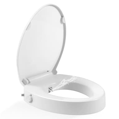Bogural Raised Toilet Seat with Bidet, Fit Elongated Bidet Toilet Seat, Non-Electric Elevated Toilet Seat (Ambient Water), Adjustable Water Pressure Raised Toilet Seat for Seniors, White