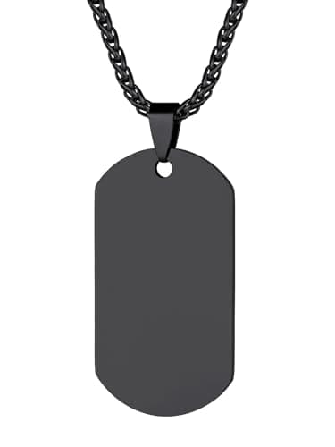 Richsteel Black Plain Dog Tag Necklace for Men ID/Name Jewelry Father's Day Gift