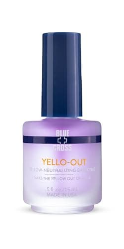 Blue Cross Yello Out, Yellow-Neutralizing Basecoat, Purple Toner for Yellow Nails + Fingernail Polish Color Enhancer, Professional Nail Care, Made in USA, 15mL/0.5fl oz