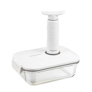 PrepSealer Everyday keep food fresh, Meal Prep, Marinade, Borosilicate Glass Vacuum Container… (PS-GVC-1L-Wh)