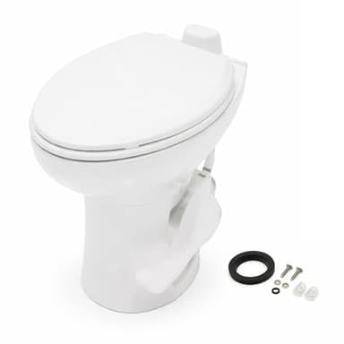 SEAFLO Porcelain RV Toilet with Elongated Bowl, 19” Residential Height, Gravity Flush, Foot Pedal Flush, Soft Close Seat, Easy Install, Camper Toilet, 4-Year Warranty, SFRTCH-02-01
