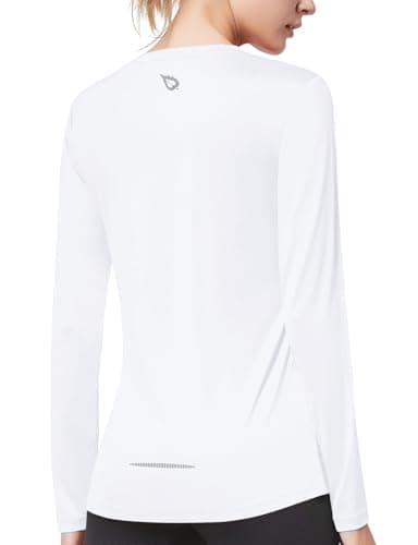 baleaf Women's Long Sleeve Workout Tops Moisture Wicking Running Athletic Activewear UPF Tops Lightweight Soft White Size M