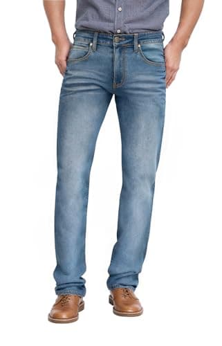 ETHANOL Mens Super Comfy Straight Stretch Knit Jersey Denim Five Pocket Jean AKP44102SL Light Blue 34X29