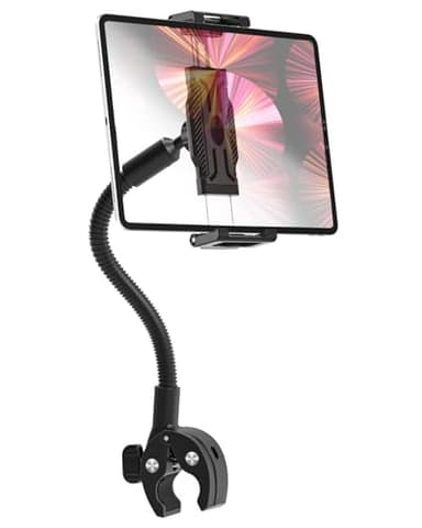 FreeSave Gooseneck Handlebar Tablet Holder for Bicycle/Treadmill/Stroller, Wheelchair Tablet Mount with Flexible Arm for iPad Pro/Air/Mini, Galaxy, 6.1-15.6" Devices and Thickness Cases [Up to 1.18"]