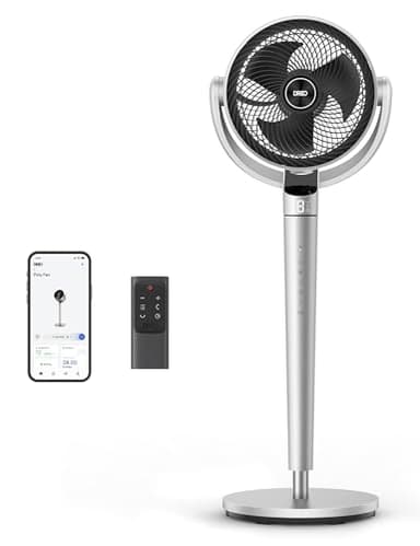 Dreo Smart Fan for Bedroom, 110ft Pedestal Fan with DC Motor, 150°+120° Omni-Directional Oscillation, Quiet Floor Fan with Smart Control, 9 Speeds, 6 Modes, 43'' Inches, 12H Timer, Wi-Fi/Voice/Alexa