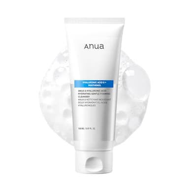 Anua Hydrating Gentle Foaming Cleanser, Hyaluronic Acid, Glycerin, Zinc, Panthenol, Korean Face Wash for Dry Skin, for Double Cleansing, Korean Skincare (150ml/5.07fl oz.)