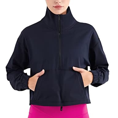 altiland Half Zip Pullover Cropped Jackets for Women Long Sleeve Workout Athletic Running Yoga Shirts (L, Black)