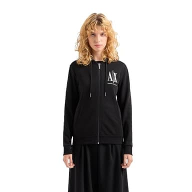 Armani Exchange Women's Icon Logo Zip-Up Hoodie Sweatshirt, Black, X-Large