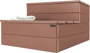 DENKOE Hot Tub Steps - Wood Looking Plastic Steps - 100% Waterproof Spa Steps - Brown Non Slip, Heavy Duty Outdoor Steps, Multi Use as Porch Steps, Hot Tub Stairs, or Outdoor Stairs, Fits Any Spa Size
