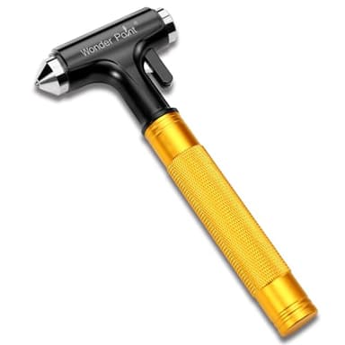 WONDER POINT Premium Car Glass Breaker with Seat Belt Cutter - Automotive Safety Hammer - Emergecy Escape Tool, Car Autoaccessory Metal Window Hammer, Vehicle Hard Aluminium Alloy Head Design(Yellow)