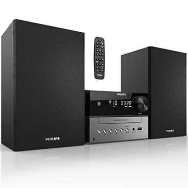 Philips Bluetooth Stereo System for Home with CD Player for Home, Wireless Streaming, MP3, USB, Audio in, FM Radio, 15W, Micro Music Sound System
