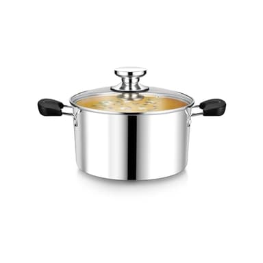4 Quart 3-Ply Cooking Stock Pot with Lid, P&P CHEF Stainless Steel Large Pot for Pasta Soup, Work on Multi Stove, Heavy Duty & Dishwasher Safe, Dual Heat-resistant Handles & Transparent Glass Lid