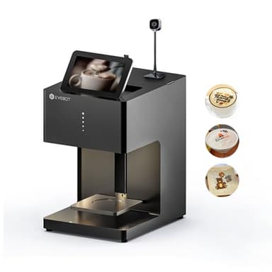 EVEBOT Coffee Latte Art Machine EB-FC1 Food-Grade Coffee Printer with Camera Customized Multi-Color Selfie Photo Printing DIY Cake Personalized Decoration for Cafes Museums, Color FancyBox - Black