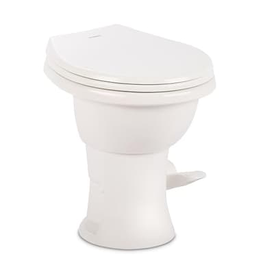 Dometic Model 410 Complete RV Toilet – Round Porcelain Bowl, Universal Fit & 2-Bolt Mount, 18" Chair Height Residential-Style, Gravity Flush Toilet with Soft-Close Seat, White (9610008259)