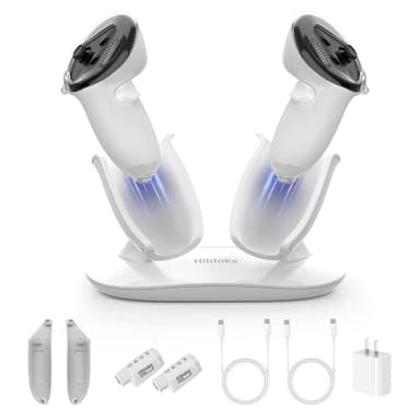 Rcstyle Charging Dock for Meta Quest 3,Oculus Quest 3 Magnetic Wireless Charging Station for Grip Controller with 20W Fast Charging Power Adapter & 2 Rechargeable Batteries & 2 USB-C Cable, White