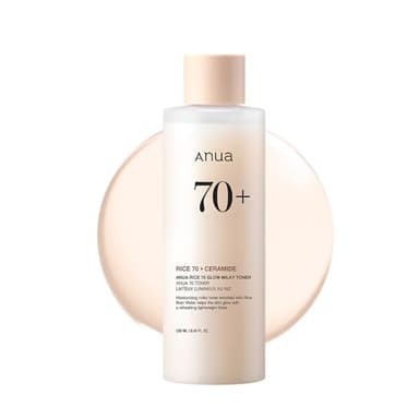 Anua Rice 70 Glow Milky Toner, Glass & Dewy Skin, Hydrating & Barrier Care, Rice Water, Niacinamide, Ceramides, All Skin Types, Fragrance-Free, Non Comedogenic, Korean Skincare, 8.45fl.oz