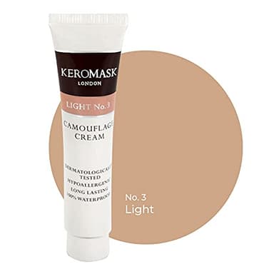 Keromask Full Coverage Concealer | Camouflage Makeup | Waterproof Concealer | Hypoallergenic | Vitiligo, Tattoo, Rosacea, Tattoo Cover | 24 Shades | Light No 3