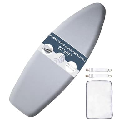 SheeChung Ironing Board Cover and Pad 22“x57”,Thick Iron Board Cover with Padding,Heat Reflective and Scorch Resistant,Wide Ironing Board Cover with Adjustable Fasteners and Velcro,Silver Grey