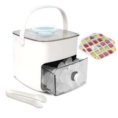 Ice Cube Tray with Lid & Bin Ice Maker for Freezer Ice Trays Ice Container- Ice Molds for Whiskey, Cocktail, Coffee Drinks, Beer with Ice Tongs Kitchen Gadgets Tools (White)