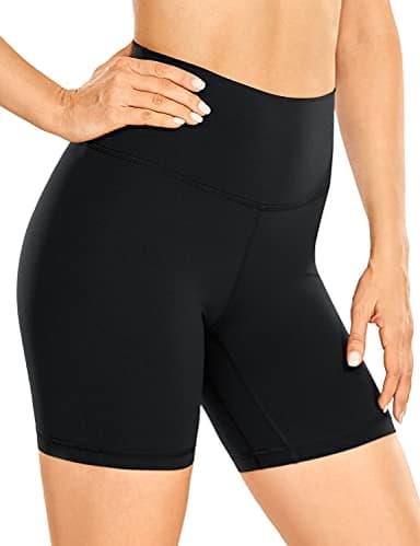 CRZ YOGA Women's Brushed Naked Feeling Biker Shorts 6'' - High Waist Matte Workout Gym Running Spandex Shorts Black Medium