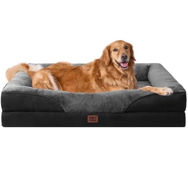 EHEYCIGA Orthopedic XL Dog Bed for Large Sized Dog, 42x30x7.5 Inch Extra Large Memory Foam Dog Couch Bed with Sides, Waterproof Liner & Washable Removable Cover, Bolster Pet Sofa, Grey/Black
