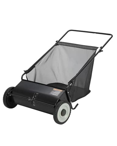 26-Inch Push Lawn Sweeper, 7 Cu. Ft. Hopper Capacity Leaf & Grass Collector with 4 Spinning Brushes, Adjustable Height, for Grass Clippings, Leaves & Debris, Black