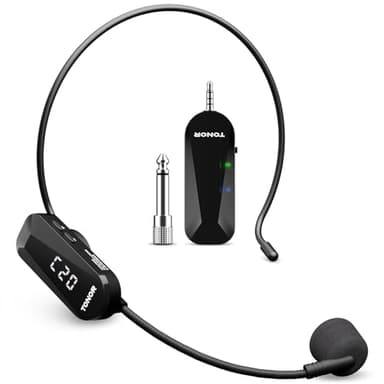 TONOR Wireless Headset Microphone, UHF Microphone Headset System, Head Handheld Mic 2 in 1, Ear Mic with 20 Channels, 65ft Range for Fitness, Teaching, Tour Guide, Voice Amplifier, Speaker, Pa