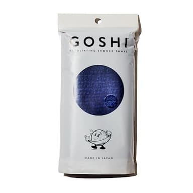 GOSHI Exfoliating Shower Towel - Rip-Resistant Exfoliating Washcloth for All Skin Types - Indigo Blue - Made in Japan