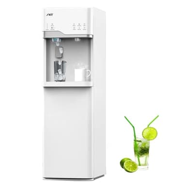 IKT Self Cleaning 4 in 1 Water Cooler Dispenser with Ice Maker for 5 Gallon Bottom Loading 22lbs Daily Capacity Empty Bottle Light Night Light White