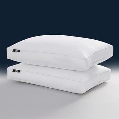 Serta Hotel Collection Pillows White Goose Feather Down Fiber Gusseted 100% Cotton, King Size Set of 2, 2 Count