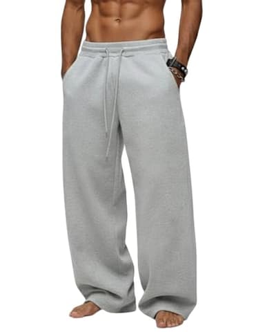 Tooprvix Men's Baggy Sweatpants Heavyweight Fleece Wide Leg Drawstring Sweat Pants,Casual Loose Lounge Joggers with Pockets Slacks for Athletic Hiking,Light Grey