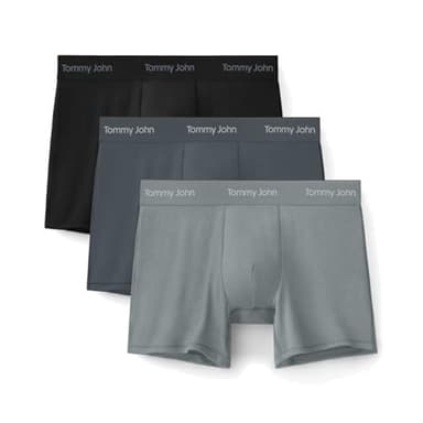 Tommy John Men's Luxe Modal 4" Trunk Boxer Brief Underwear 3-Pack, Black/Turbulence/Monument, Large