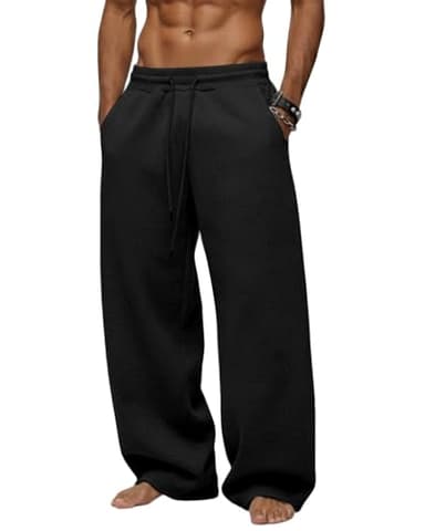 Tooprvix Men's Baggy Sweatpants Heavyweight Fleece Wide Leg Drawstring Sweat Pants,Casual Loose Lounge Joggers with Pockets Slacks for Athletic Hiking,Black