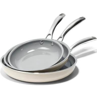 Kikcoin Non Stick Frying Pans, 3 Pack Ceramic Frying Pan for Cooking, 8+9.5+11 Inch Omelette Pans Set with Stay Cool Handle, Induction Ready, Free of PFAS PFOA PTFE, Oven/Dishwasher Safe