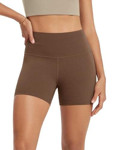 ODODOS Yoga Shorts for Women 4" High Waist Non See Through Buttery Soft Lounge Biker Shorts, Brunette, Medium