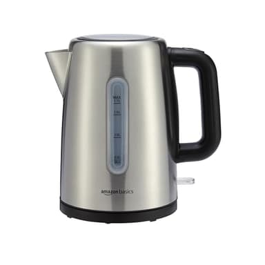 Amazon Basics Electric Stainless Steel Kettle for Tea and Coffee, BPA-Free, Fast Boiling, Auto Shut-Off, Boil-Dry Protection, 1.7 Liter, 1500W, Black and Silver