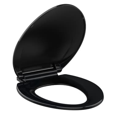 Elongated Toilet Seat Slow Close, Quiet Toilet Seat Cover with Never Loosen Durable Toilet Seat Lid Easy to Install & Clean, Polypropylene (PP), 19" Elongated Black