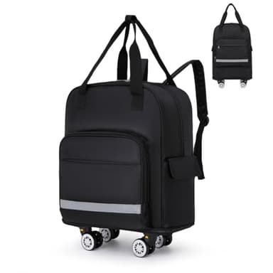 CALLPIONEER Backpack with Wheels, Large Foldable Backpack for Travel Collapsible Duffle Bag with Wheels Carry on Backpack with Detachable Wheels with 4 Spinner Wheels-Black