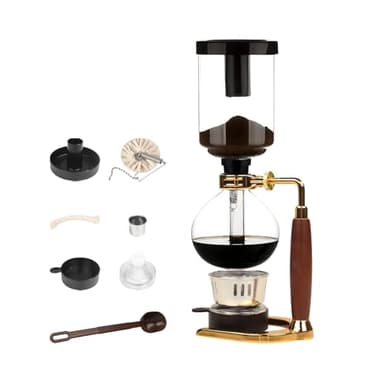 WANLWH Siphon coffee machine, Vacuum coffee maker, Japanese siphon coffee maker, Manual coffee brewer, Coffee maker for camping (Wood Color & Gold Base, 5 Cups(600ml))