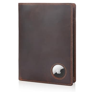 Polare Luxury RFID Blocking Leather Passport Holder Travel Wallet For Men and Women (Dark Brown with AirTag Slot)