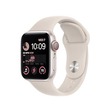 Apple Watch SE (2nd Gen) (GPS + Cellular, 40mm) - Starlight Aluminum Case with Starlight Sport Band, M/L (Renewed)