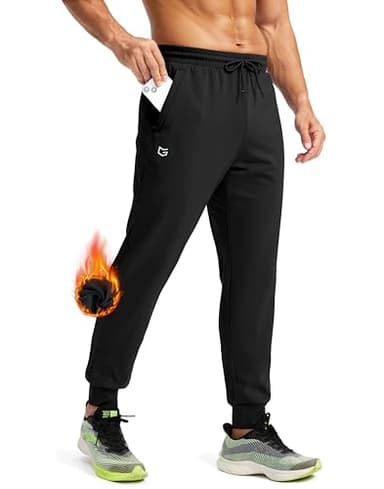 G Gradual Men's Fleece Joggers with Zipper Pockets Winter Warm Pants Water Resistant Athletic Workout Gym Sweatpants for Men(Black,L)