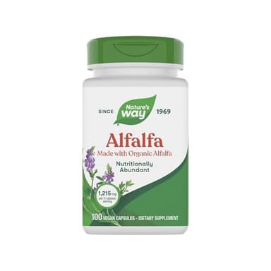 Nature's Way Alfalfa, Made With Organic Alfalfa, 1,215 mg per 3-capsule serving, Alfalfa Herbal Capsule, Gluten Free, Vegan, 100 Capsules (Packaging May Vary)