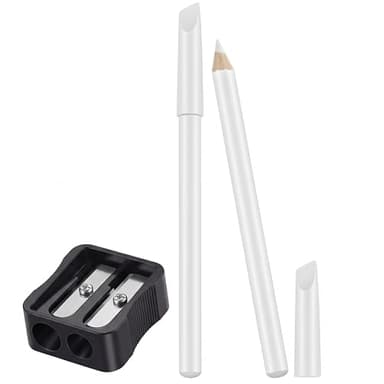 Maitys 2 Pieces White Nail Pencil and Pencil Sharpener Set, 2 In1 Nail Whitening Under French Fingernail with Cuticle Pusher and Handheld Sharpener for DIY Art Manicure Supplies