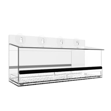 MKLZ One Way Window Bird Feeder for Outside with 4 Strong Suction Cups, Clear Acrylic Wild Bird House for Cats Viewing, Large Transparent Window Mount Birdfeeder for Bird Lovers Gift