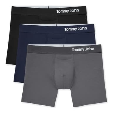 Tommy John Men’s Trunk 4" Underwear, Supima Cool Cotton Boxer Briefs with Supportive Contour Pouch, Dry Pima Cotton Blend, Soft Breathable Waistband, Black/Iron Grey/Navy, Large, 3 Pack