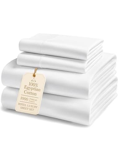 100% Egyptian Cotton Sheets King Size - 1000 Thread Count Silky Sateen King Size Sheets Set, Naturally Cooling & Breathable, Ultra-Soft Hotel Luxury Sheets with 15" Snug Fit Deep Pockets - White